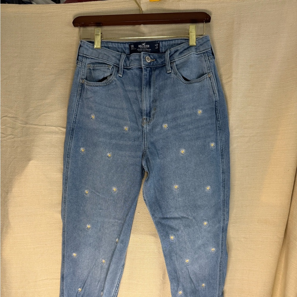 Hollister Light Blue High Rise Jeans with Embroidery